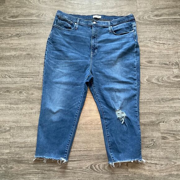 Madewell‎ The Momjean Comfort Stretch Edition Distressed Blue Denim Size 36 - Picture 1 of 8